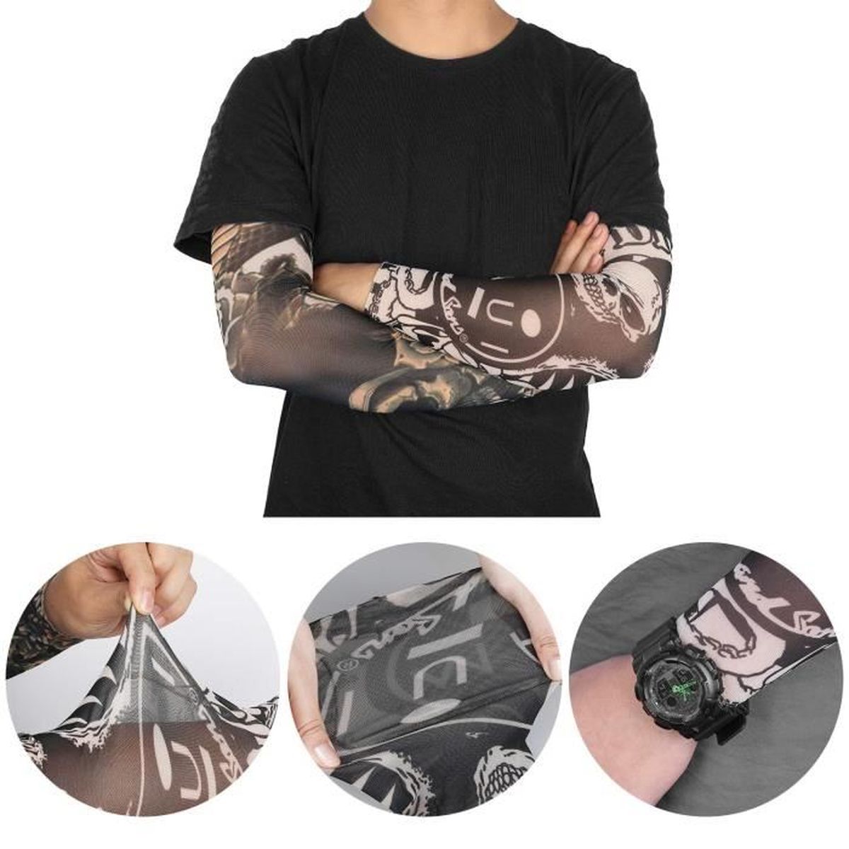 iKulilky Faux Tatouage Manches Bras Manchette Tatoo Collant Dessins Manches Bras Sportifs Tatouage Bras Couvre Nylon Sleeve 6 Mod/èles Diff/érents