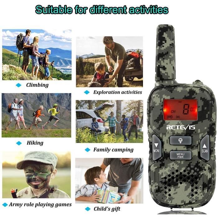 DILISS Talkie-walkie rechargeable pour enfants, garçons et filles de 3 à 10  ans, cadeaux d'anniversaire, talkies avec lampe de poche LCD