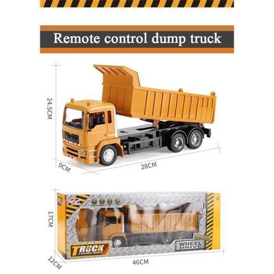 Camion-Benne Télécommandé RC Avec 2 Batteries Et Benne Métallique - Jouet Chantier Lumineux Pour Enfants 3-8 Ans
