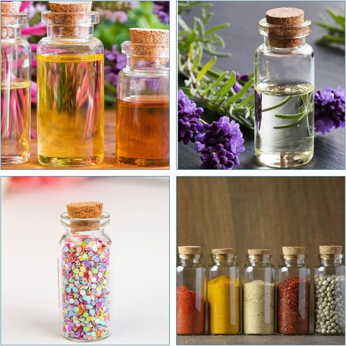 100 Petits Flacons En Verre De 10 Ml Avec Bouchon Liège - Idéal Pour Huiles, Parfums, DIY