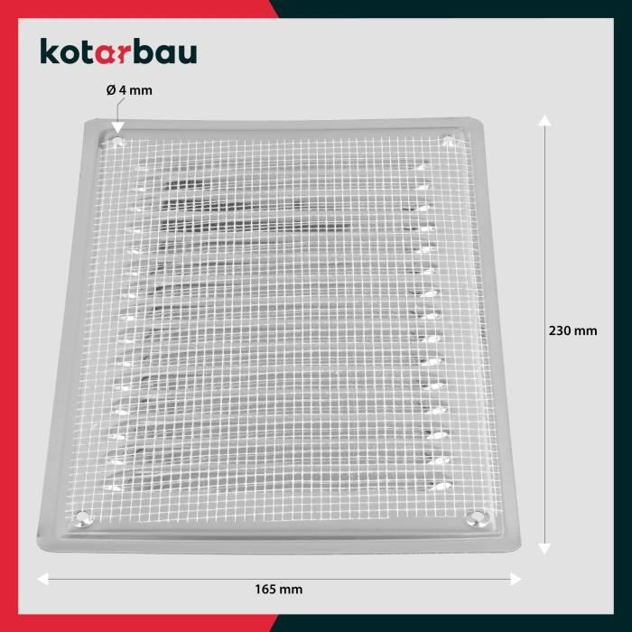 Grille d'aération KOTARBAU 230 x 165 mm en acier inoxydable, avec grille  anti-insectes résistante à la corrosion, argent - Cdiscount Bricolage