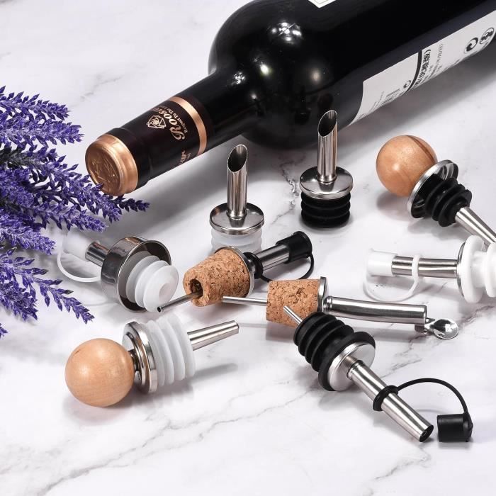 8 Bouchons Verseurs Acier Inoxydable - Pour Bouteille Vin, Huile, Vinaigre, Bar Ou Maison