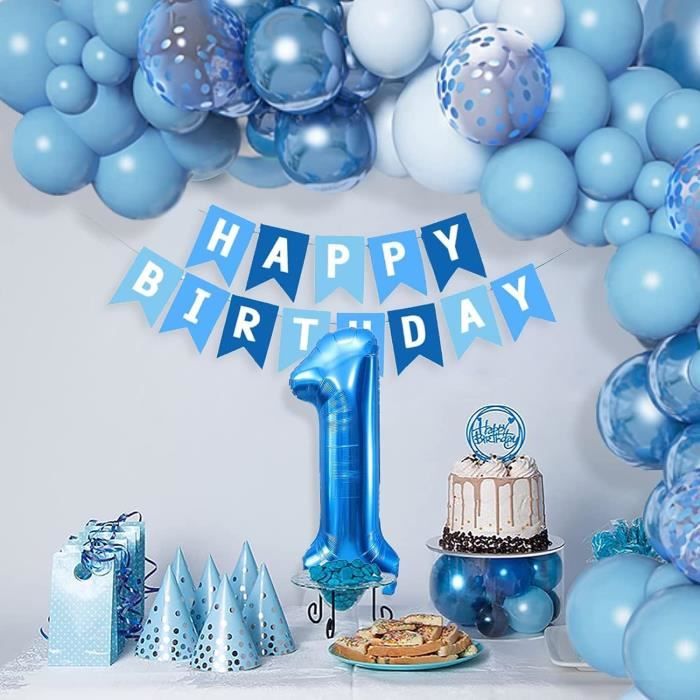 1 an anniversaire décorations garçon, bleu prince décoration fête  anniversaire 1 an enfant,ballon 1 anniversaire, bannière de[A167] -  Cdiscount Maison