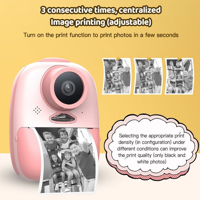 Appareil Photo Instantané Enfant – 1080p, 32 Go, Impressions Couleur (rouge/vert/jaune) Et N&B, Livré Avec 6 Rouleaux