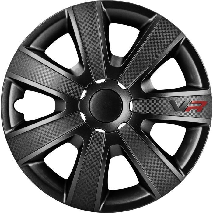 Jeu de 4 Enjoliveurs Vr 15'' Noir Look Carbone