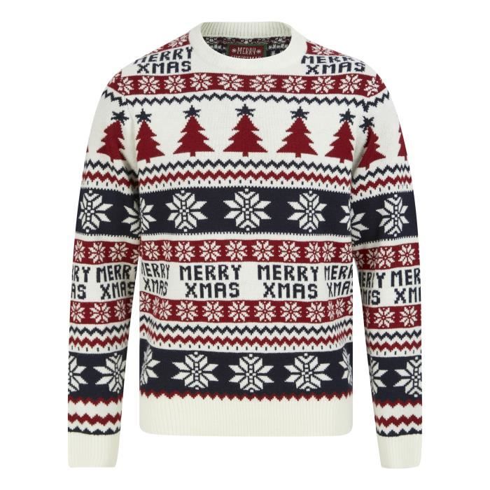 MERRY CHRISTMAS Pull de Noël Jacquard Rouge Homme