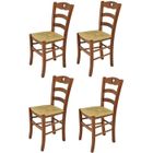 T M C S Tommychairs - Set 4 chaises cuisine CUORE, robuste structure en bois de hêtre peindré en couleur noyer clair et assise en paille