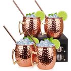 Lot de Verre Moscow Mule - CHANGM - 4 Tasses - Cuivre - Avec 4 Pailles - Compatible Lave-Vaisselle
