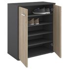 IDIMEX Meuble à chaussures OLYMPE, commode meuble de rangement avec 2 portes, en mélaminé gris mat et décor chêne sonoma