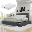 SPKSW Lit complet 140x200 avec 4 tiroirs et sommier à lattes, ENF1TROUV - tête de lit réglable - Gris