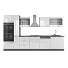 Cuisine R-Line, 350 cm avec armoire haute, sans plan de travail, Blanc brillant/Anthracite, Vicco