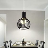 Fusion Lustre Simple E27 Suspension Filaire Noir Lampe de Plafonnier Cage en Métal pour Chambre Salon Bureau Cuisine