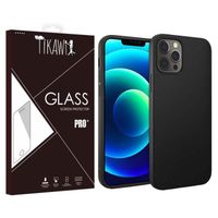 Tikawi Coque Iphone 12 Pro (6.1") Silicone Noir + Verre trempé Tikawi [Gel Souple] [Haute Protection] [Anti-Rayure]