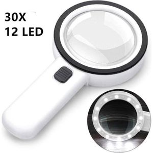 LUNETTES DE LECTURE Loupe Grossissante 30X avec 12 Lampe LED, 105 mm L