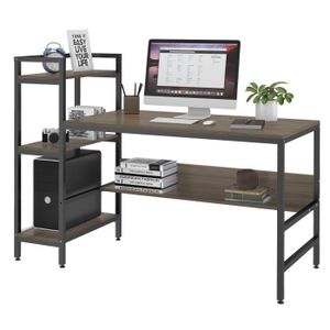 BUREAU  DRIPEX Bureau avec étagères de rangement, Table de bureau en bois et acier, Bureau d'ordinateur 136cm, Noyé