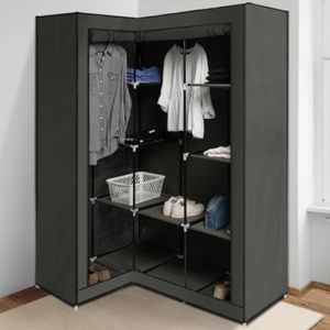 ARMOIRE DE CHAMBRE Armoire de rangement d'angle grise dressing  penderie XXL tissu