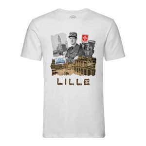 T-SHIRT T-shirt Homme Col Rond Blanc Lille Collage Ville France Nord Histoire