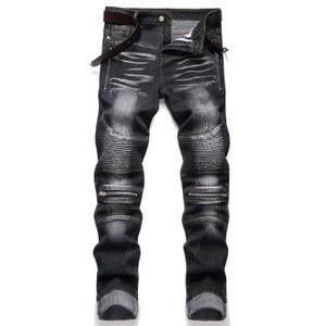 JEANS Jean Homme Slim Casual Stretch Taille standard Effect délavé Style moto Sans ceinture