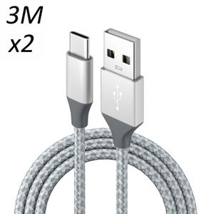 CÂBLE TÉLÉPHONE [2 pack] Cable Nylon Argent Type USB-C 3M pour tab