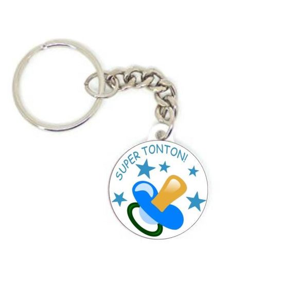 Porte clé badge personnalisé super tonton tétine bleu garçon idée ...