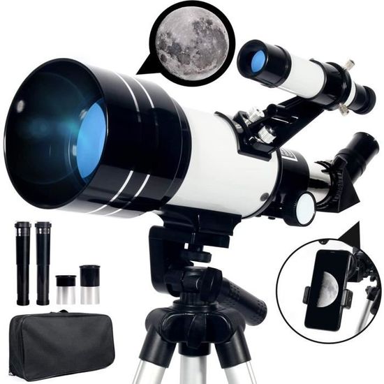 YOCOOL Télescope Astronomique 70/300mm Portable Réfraction Trépied Réglable-Adaptateur Smartphone 