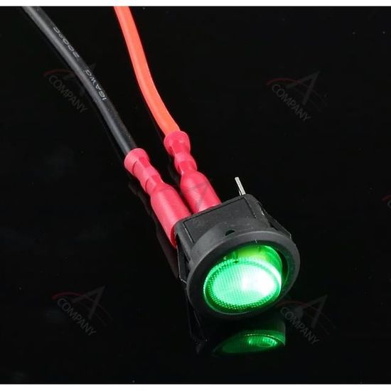 Interrupteur à Bascule Rond LED Vert 12V-24V DC 20A - Lot De 2 Avec Plaque - Étanche, Pour Voiture, Camion, Bateau