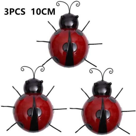 Lot De 4 Coccinelles En Métal Déco Jardin - 9 X 9 Cm Multicolores | Sculpture Mural Extérieur - 6