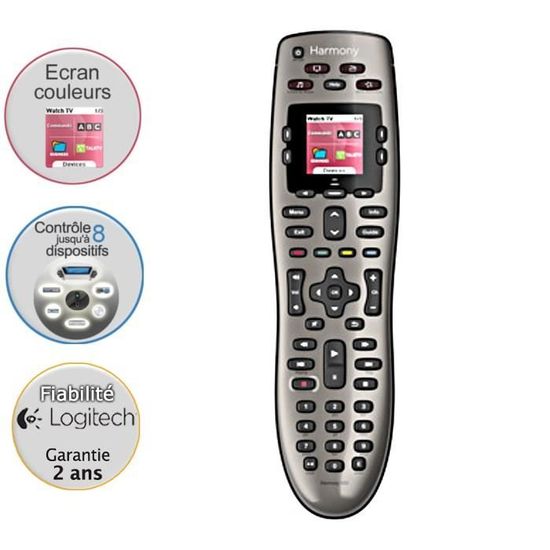 Logitech télécommande universelle TV Harmony 650 - 8 en 1 - Écran couleur intelligent - Boutons d'activité à accès direct