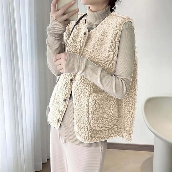 Gilet Sans Manches Réversible En Polaire Pour Femme - Coupe Classique, Poches, Plusieurs Coloris - Automne-hiver