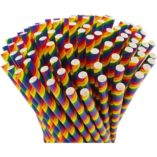 Lot 100 Pailles Jetables Papier Cœurs Rouge Blanc 24cm - Biodégradables