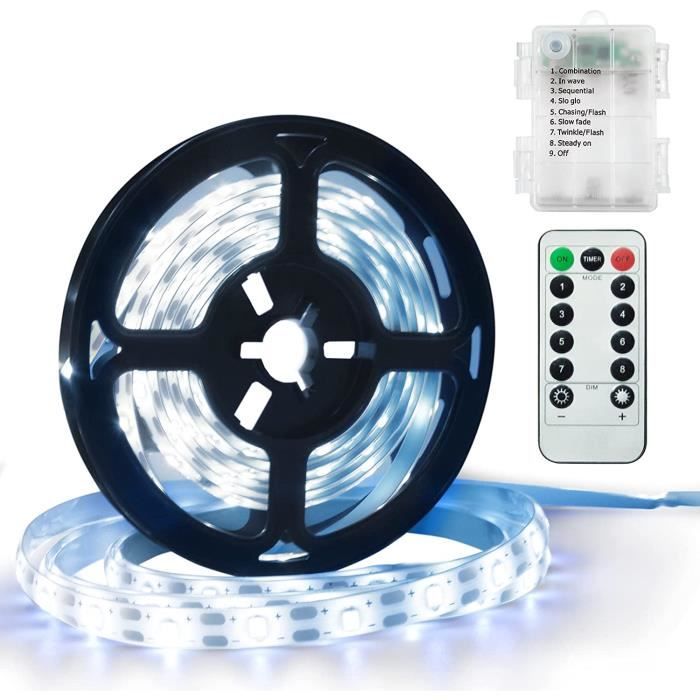 DreiWasser Ruban LED Alimenté par Pile, 1,5m 90 LEDs Bande Batterie avec  Télécommande IR, 8 Modes, Dimmable, Auto-adhésif (blanc f - Cdiscount Maison