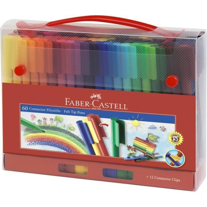 FABER-CASTELL Malette de 60 Feutres Connector - Coloris assortis