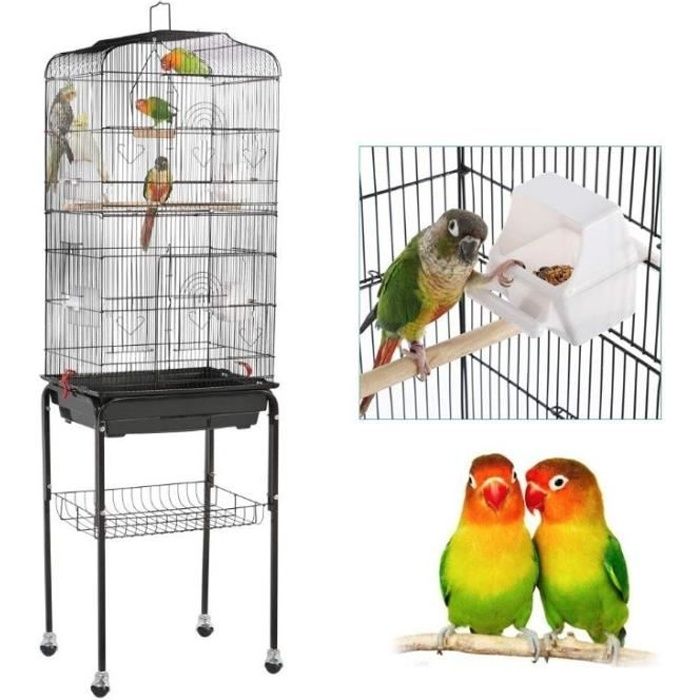 Cage pour Oiseaux Volière de Perroquet Canaries Perruche Canaris avec 4 Roues 46 x 36 x 150 cm