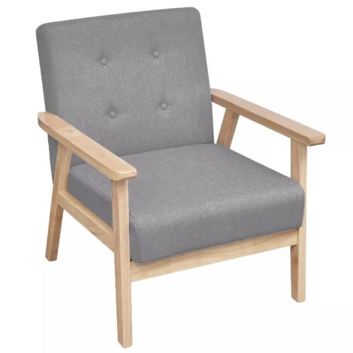 Fauteuil Tissu Gris Clair Chaise Salon Séjour Meuble Salle à Manger