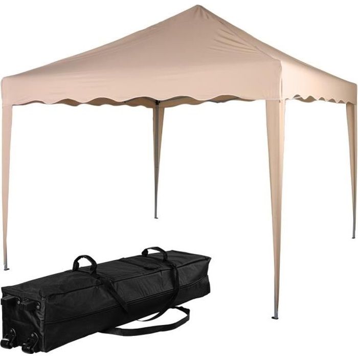INSTENT Structure de tonnelle pliante 3x3m acier «BASIC», couleur beige, avec sac de transport à roulettes