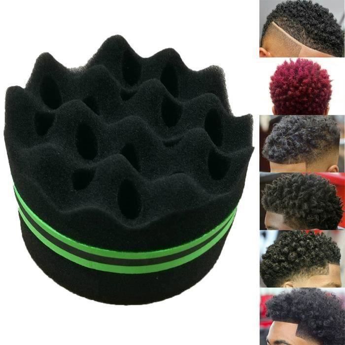 Eponge Brosse Double Côtés en un pour Cheveux Crépus Boucles Dreadlocks, Eponge à cheveux ronde pour enfants 10 * 6.5cm_black + vert