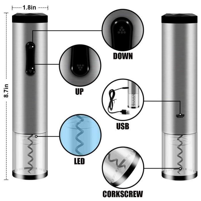 Ouvre-Bouteille éLectrique Set D'Ouvre-Bouteille de Vin Rechargeable Ouvre-Tire-Bouchon Automatique Sans Fil avec Coupe-Feuille À