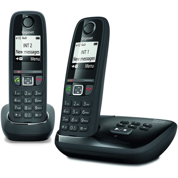 Gigaset AS470A Duo - Téléphone fixe sans fil - Répondeur - 2 combinés - Noir