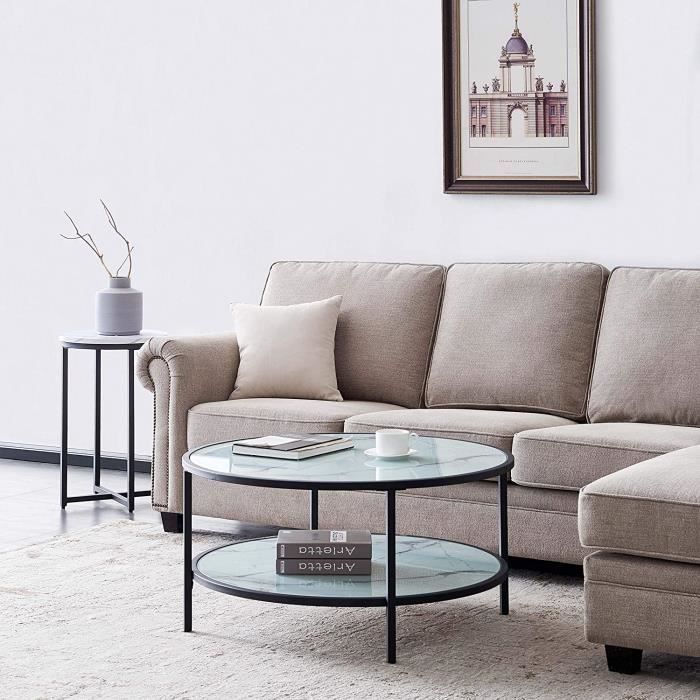 TABLE GIGOGNE Table D'appoint Table Basse Table D'appoint Ronde Table Basse En Verre Avec Grand Espace De Rangement Table D'extr&43