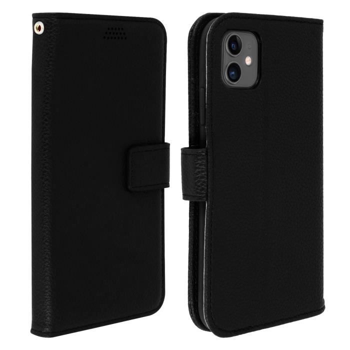 Housse iPhone 11 Étui Folio Porte carte Support Vidéo Noir