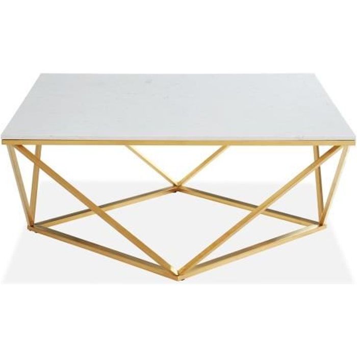 Table basse carrée marbre blanc & métal doré - Roxy - ELLE DECORATION