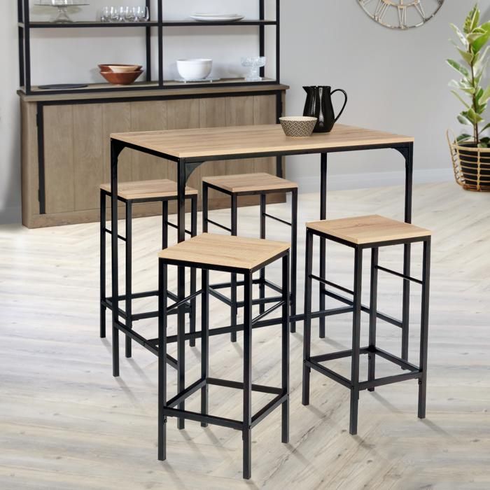 Table haute DETROIT et 4 tabourets design industriel