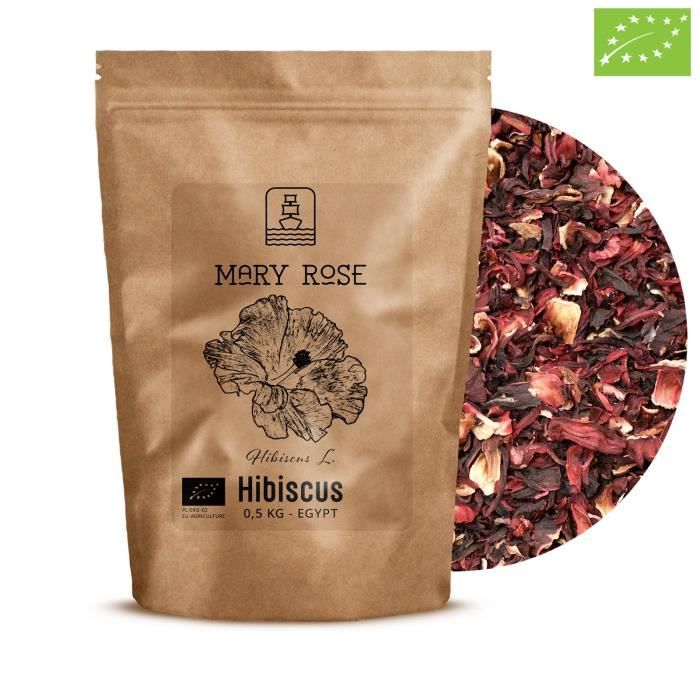 HIBISCUS BIO 500g Égyptien Mary Rose Fleur d'hibiscus Qualité Premium Fleurs naturelles Grandes Pétales