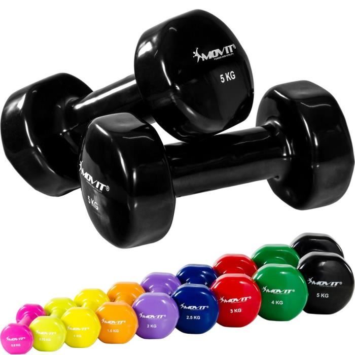MOVIT Set de 2 haltères en vinyle noir 10 kg (2 x 5 kg)