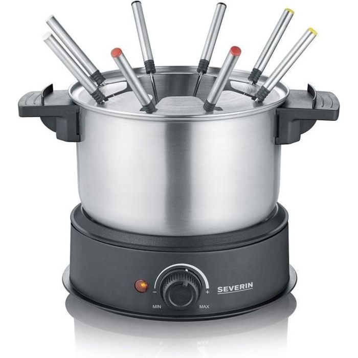 SEVERIN FO2473 Fondue électrique 8 personnes avec caquelon inox amovible, Inclus : Protection anti-projections et 8 fourchettes