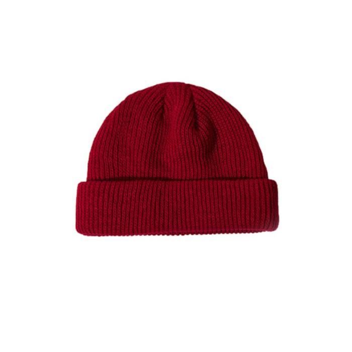 Bonnet pour Homme Femme Hiver Automne Casquette hip hop tricoté décontracté doux-Vin rouge