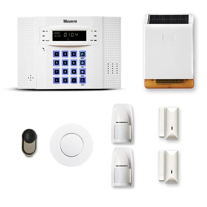 Alarme maison sans fil DNB 1 à 2 pièces mouvement + intrusion + détecteur de fumée + sirène extérieure solaire - Compatible Box / GS