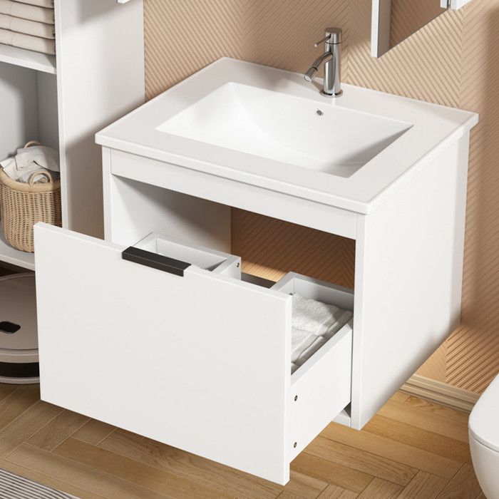 meuble de salle de bain suspendu - avec vasque en céramique - blanc(robinet non inclus)