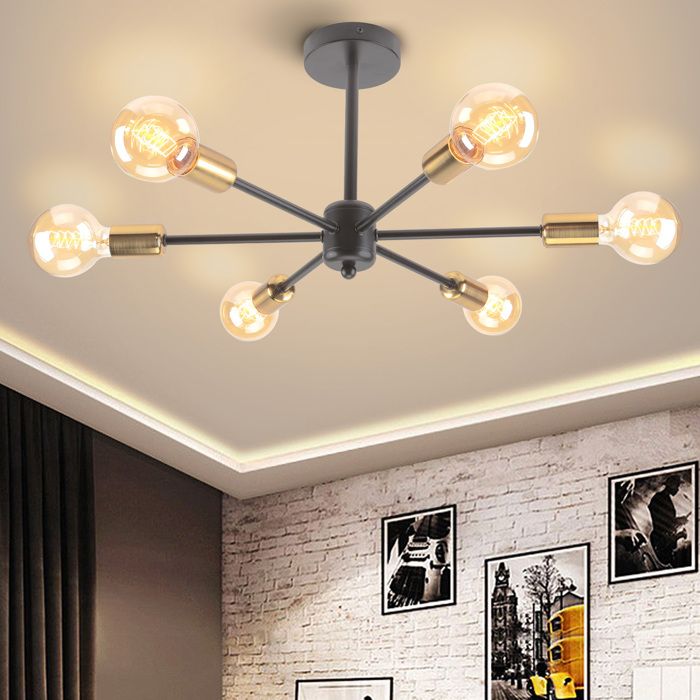 Plafonnier Industriel Moderne TOKIUS Lampe Plafond 6 Lumières E27 Lustre Rétro en Métal Noir or (Ampoule non incluse) Plafonnier Industriel Moderne TOKIUS Lampe Plafond 6 Lumières E27 Lustre Rétro en Métal Noir or (Ampoule non incluse)