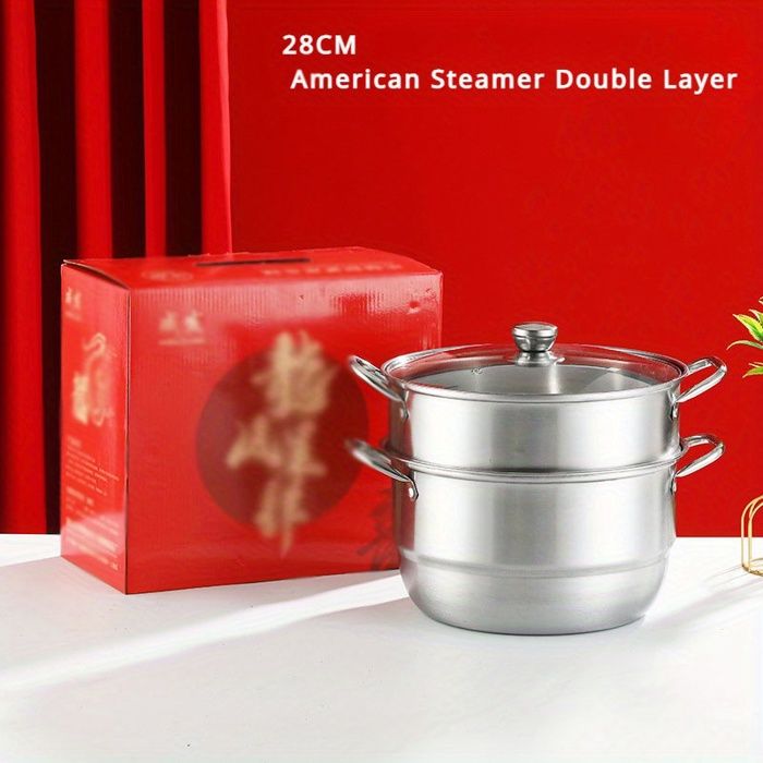 THEGA Marmite À Soupe en Acier Inoxydable - Casserole À Soupe avec Couvercle en Verre, Marmite De Soupe Domestique De Grande Capacité, Compatible avec